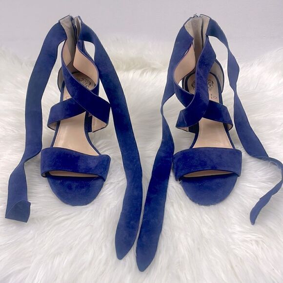 Vince Camuto | NEW 6.5 blue suede ankle wrap strappy chunky 3” heels,vc-… - Picture 10 of 10